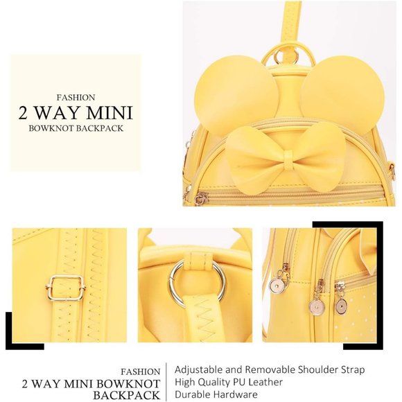 Bowknot Polka Dot Mini Backpack And Convertible Shoulder Bag Purse for Women - Picture 3 of 7